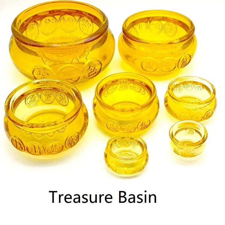 Handmade Crystal Glass Golden Treasure Basin Good Luck Wealth Prosperity Figurine Collectibles Feng Shui Decor for Home Office